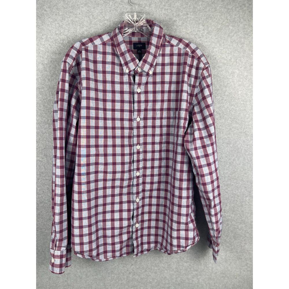 J Crew Button Down Shirt Men's Size XL Purple Plaid Classic Preppy